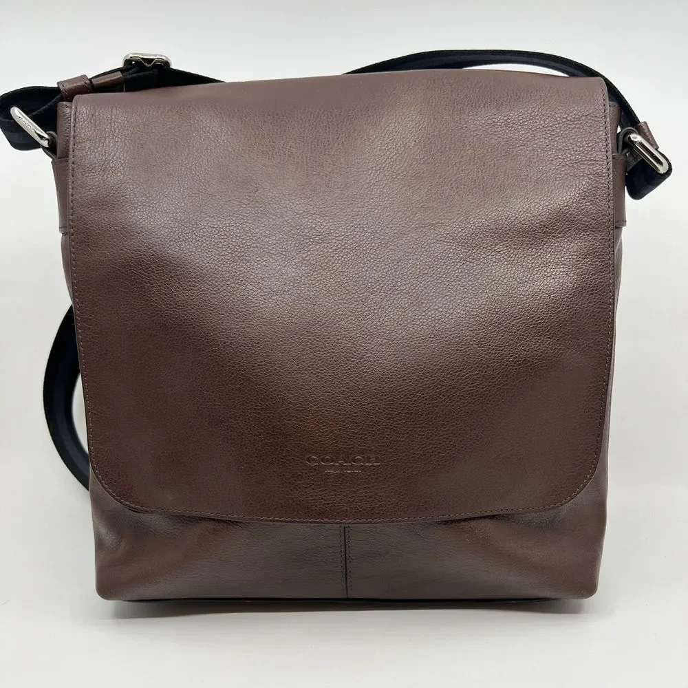 Coach Unisex Charles Brown Leather Crossbody Messenger Bag F72362